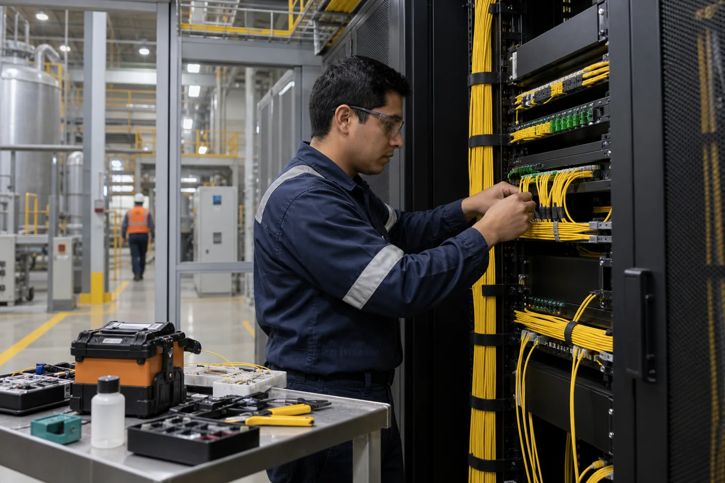 Instalación de fibra óptica en una planta y sede empresarial